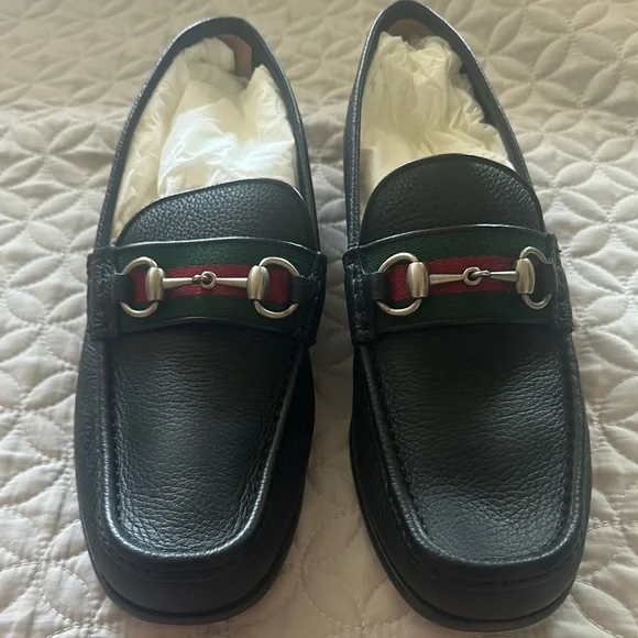 Gucci | Shoes | Gucci Black And Red Leather Loafers With  display picture 1